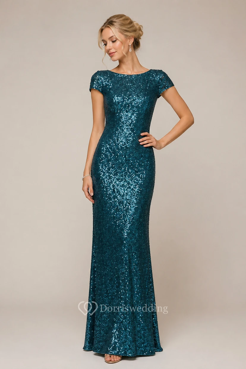 Sequin Gold Bridesmaid Dress | Long Sparkly MOB Glitter Gown with Sleeves view 11