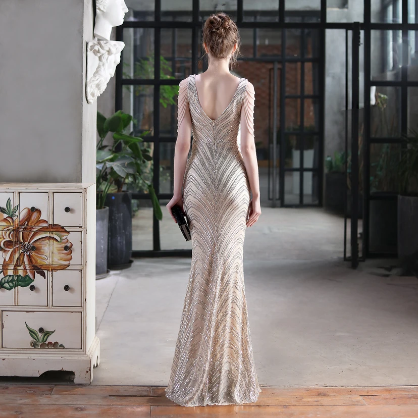 Paillettenbesetztes Meerjungfrauenkleid für Auftritte, Internet-Promi-Events, Bankette, Automodelle, Etikette, Abendkleid view 26