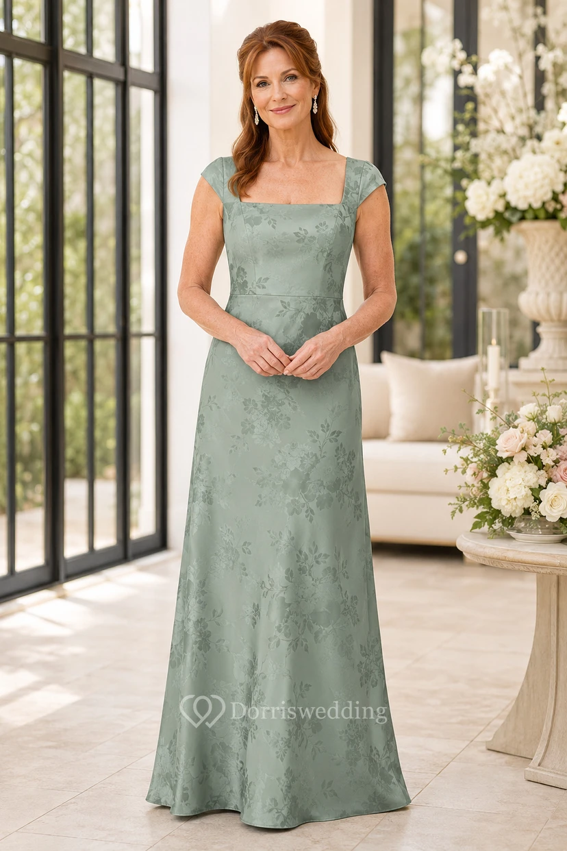 Robe fourreau en dentelle à encolure carrée et manches courtes, couleur sauge
