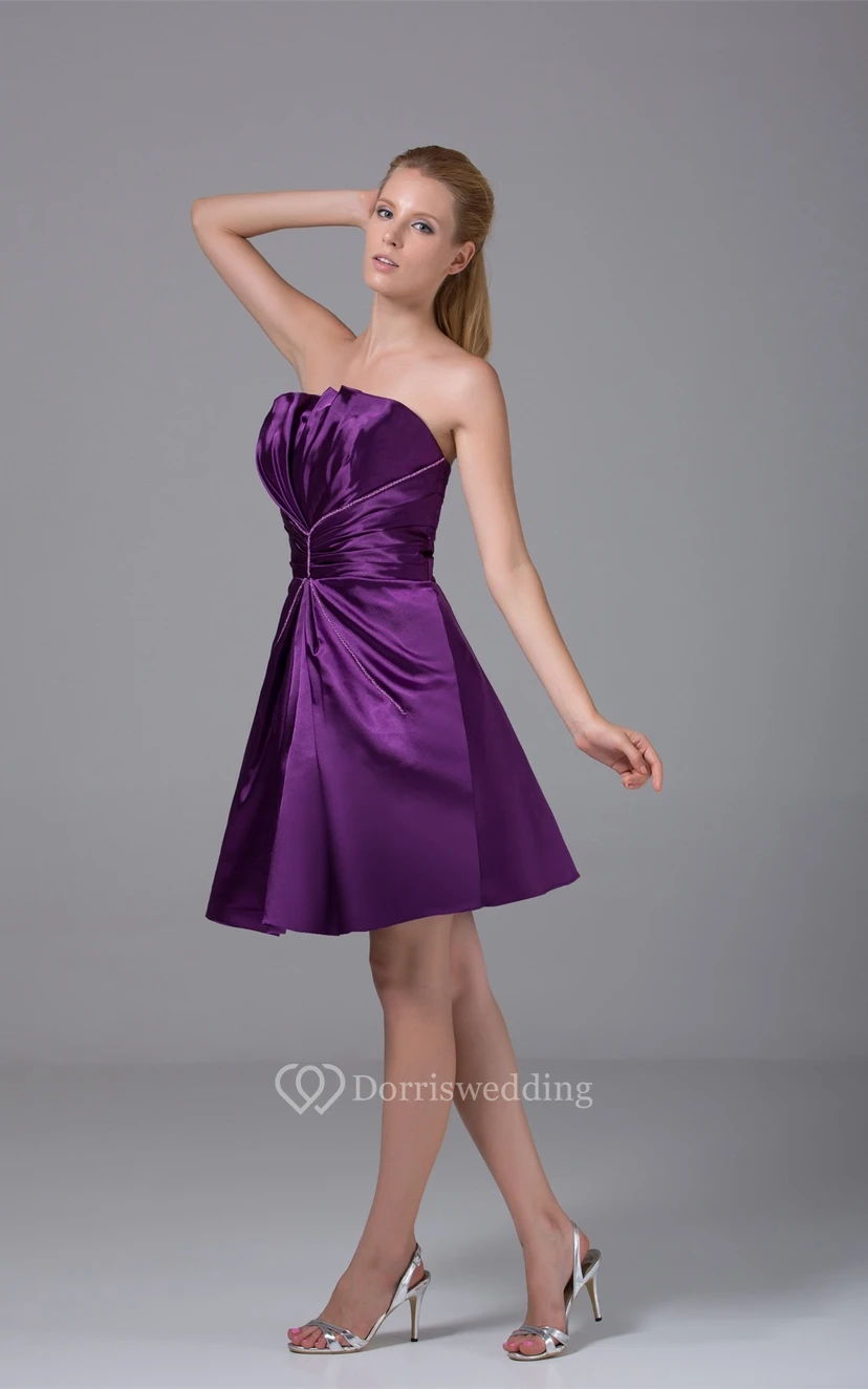 Sleeveless A-Line Mini Satin Dress With Ruching view 2