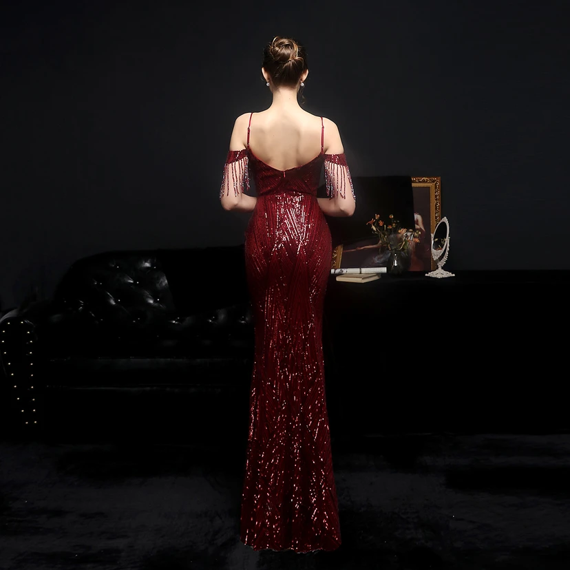 Sequined Fishtail Long Dress Performance Internet Celebrity Event Banquet Car Model Etiquette Evening Dress view 24