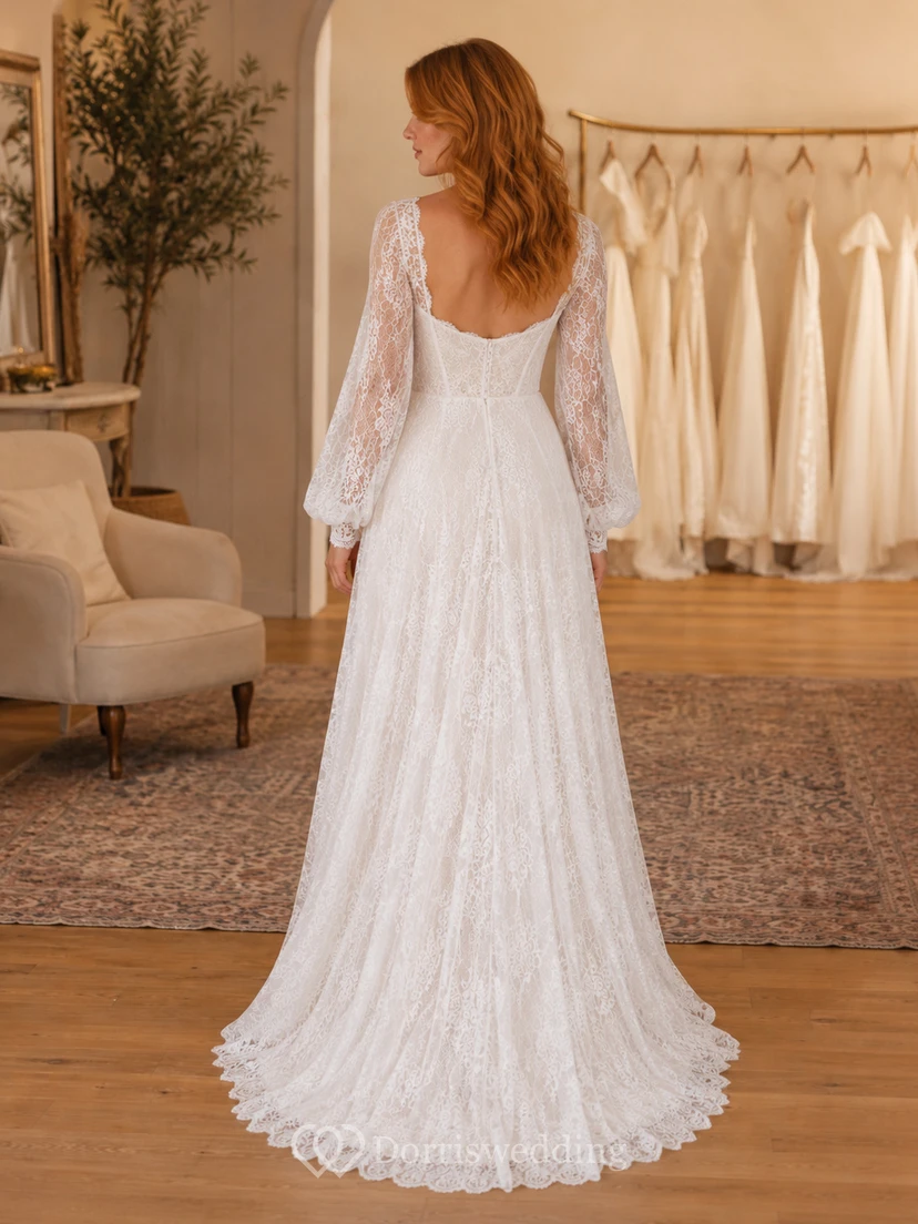 Boho-Brautkleid mit langen Ärmeln und Spitze im A-Linien-Stil (Showroom-Bereich) view 2