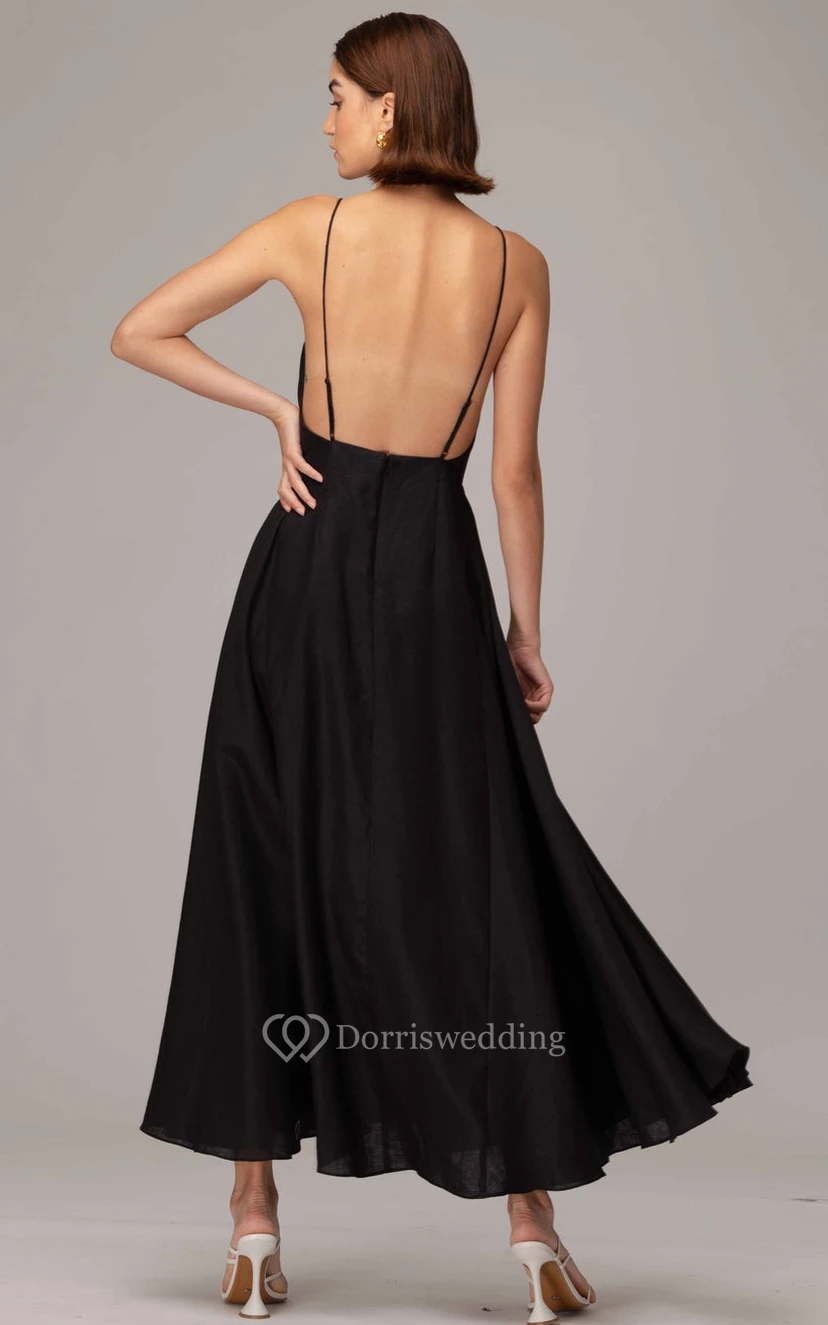 Modern Sleeveless Ankle-length A Line Satin Straps Prom Dress  view 2