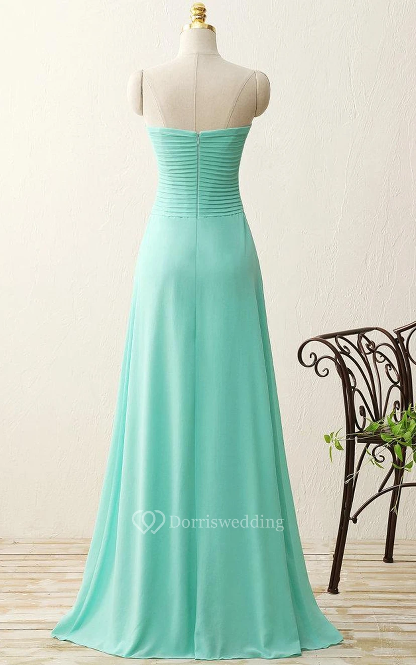 A-line Floor-length Sweetheart Pleats Zipper Chiffon Dress view 2