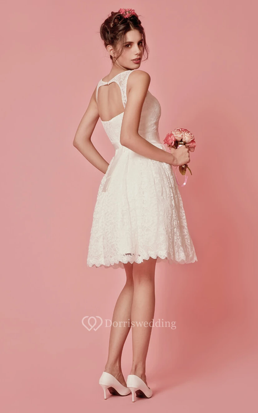 Enchanting Sleeveless Knee Length Lace Dress With Pleats view 8