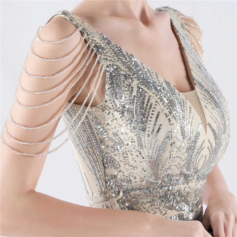 Paillettenbesetzte Blumen mit Cape-Stickerei, hochwertiges Abendkleid, ideal für die Ausrichtung der Jahrestagung view 59