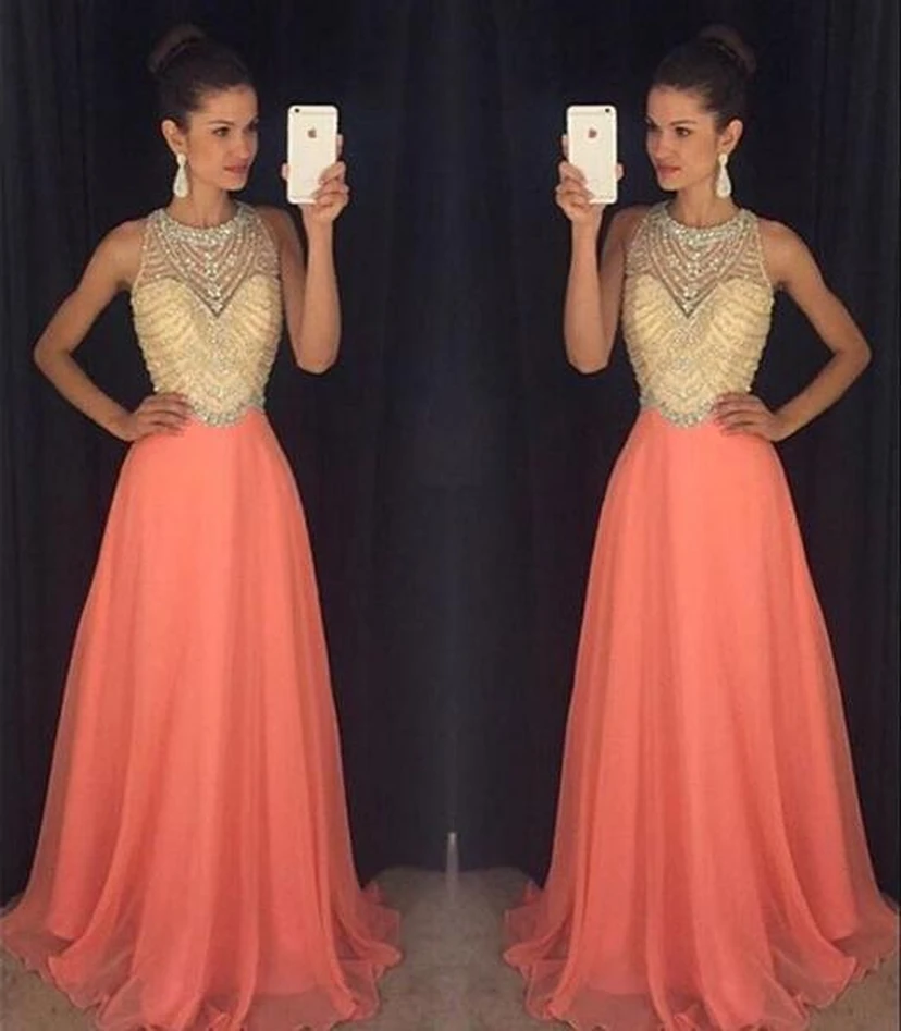 Classic Sleeveless Beadings Crystal Prom Dresses Long Chiffon view 2
