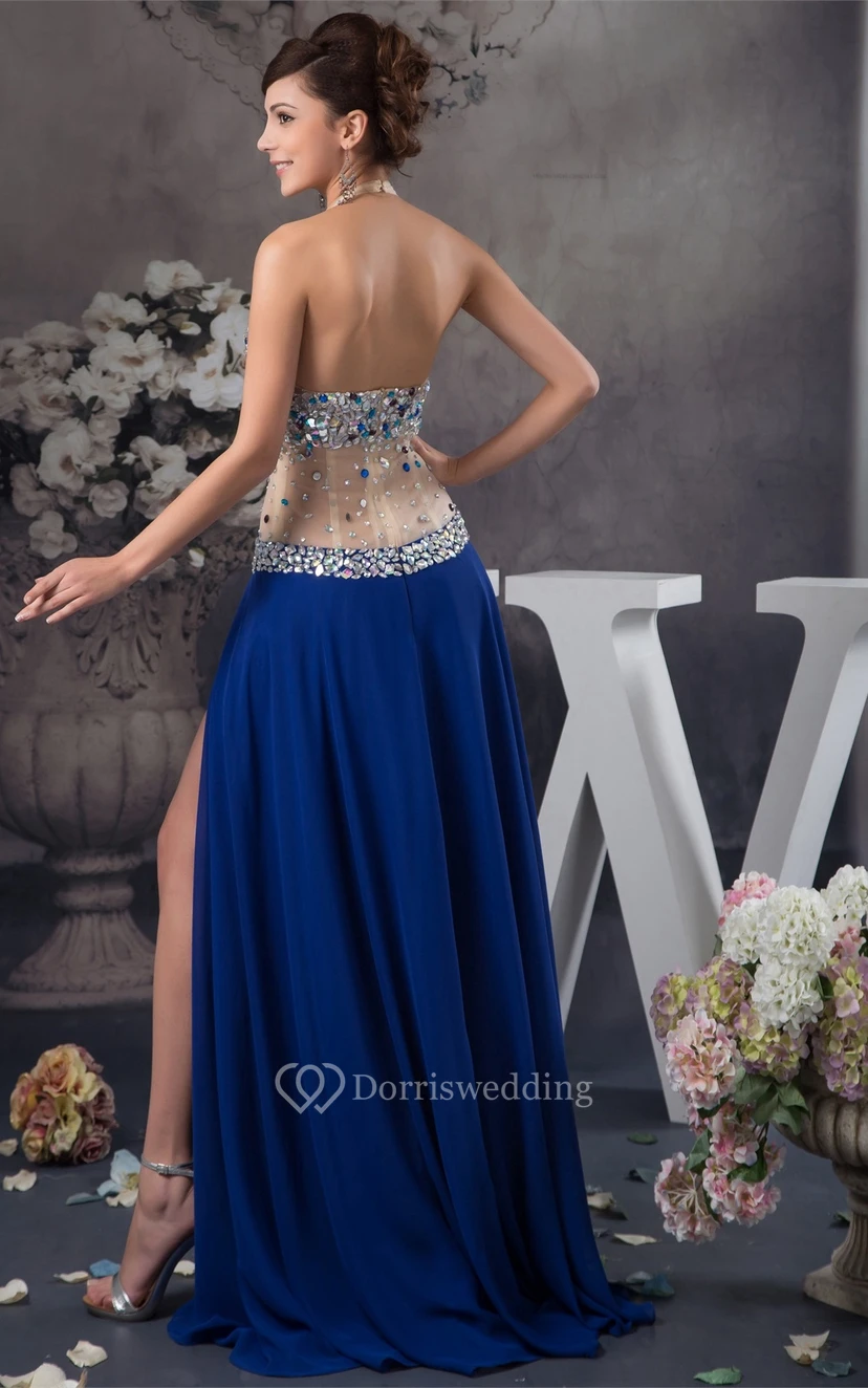 Plunged Front-Split Illusion Waist and Dress With Rhinestone view 6