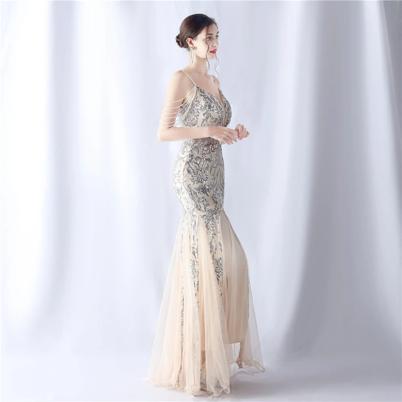 Robe de soirée haut de gamme en maille perlée et ornée de perles, modèle 3034. view 48