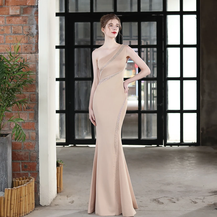 Toast Dress Bride Long One-Shoulder Thank-You Banquet Slim Fishtail Skirt Wedding Car Model Exhibition Dress view 28