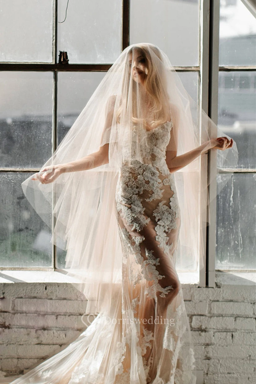 Champagne Ethereal Puffy Long Wedding Veil view 2