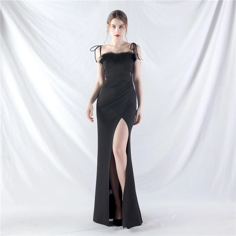 Double-Binding Waist-Shaped Ears Adjustable Satin Evening Dress view 51