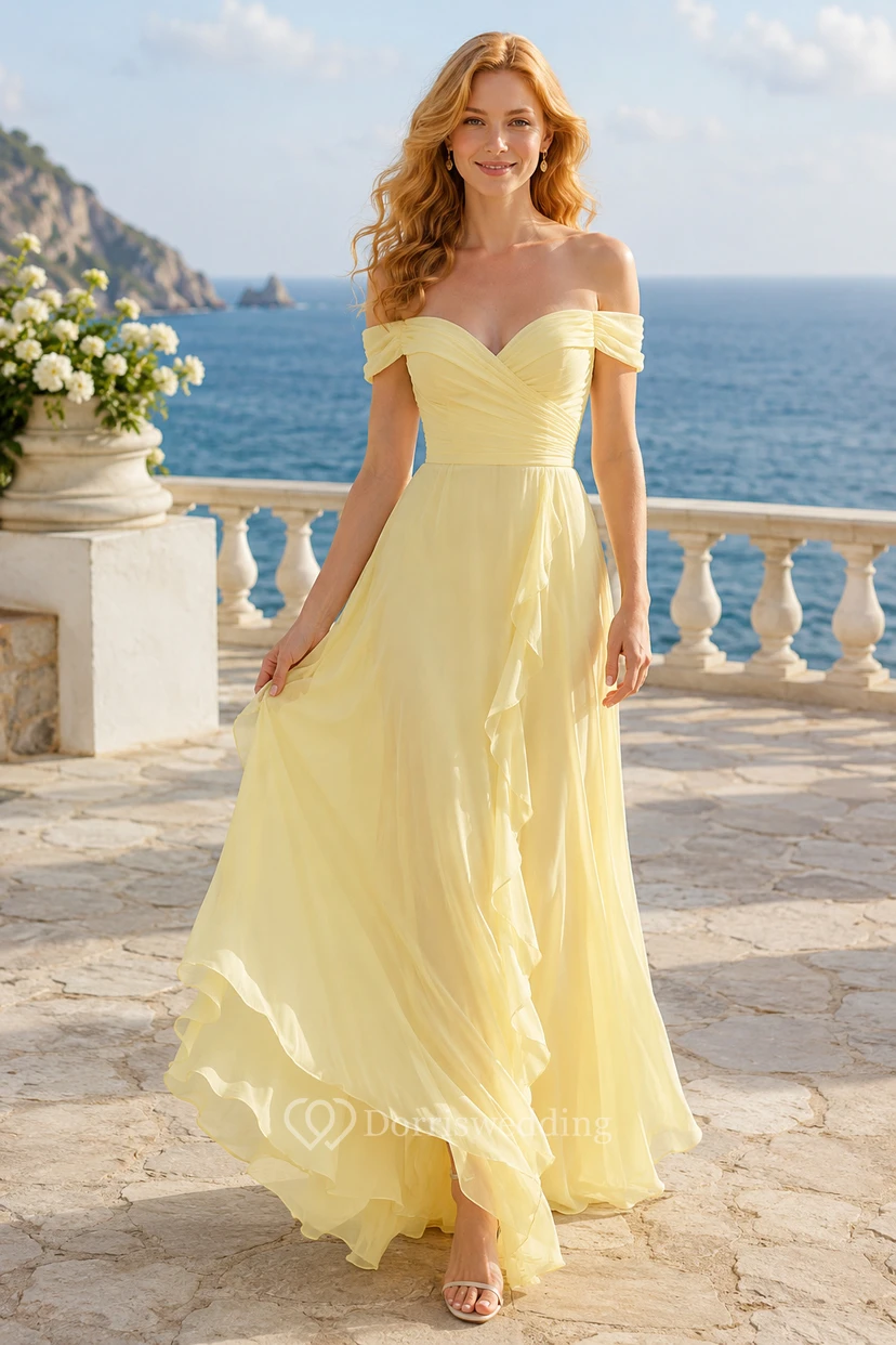 Daffodil Off-the-Shoulder Chiffon A-Line Formal Dress