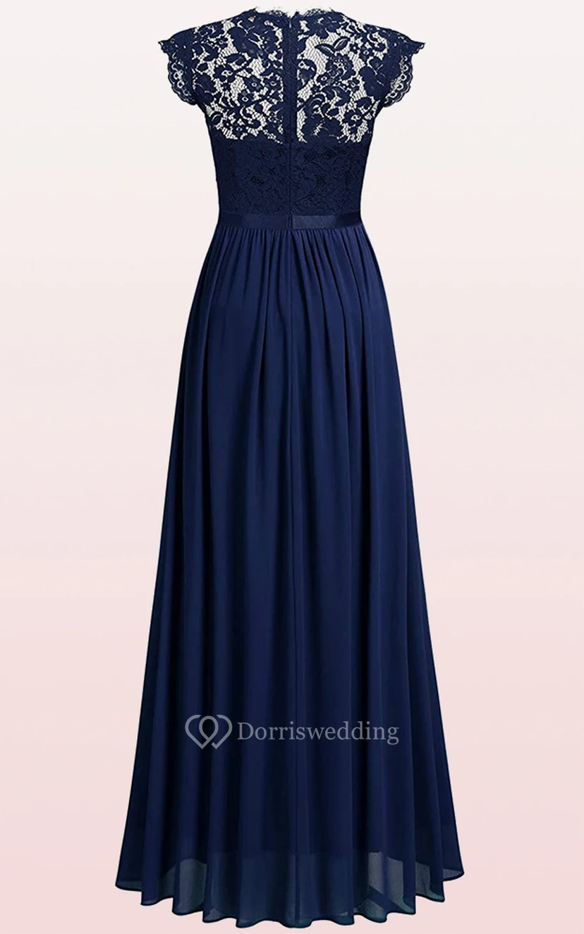 Romantisches Brautjungfernkleid aus Chiffon in A-Linie mit Muschelsaum und Falten view 4