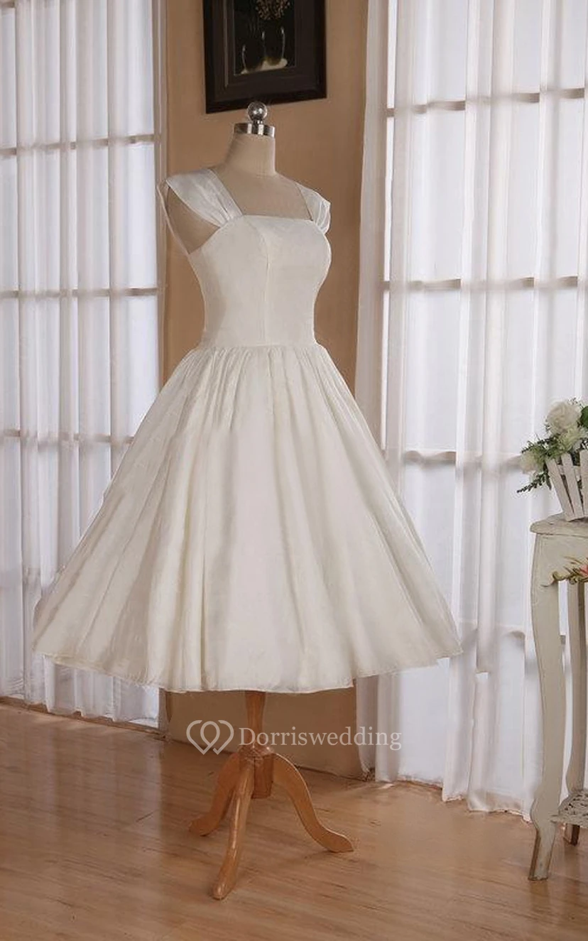 Robe de mariée en satin, longueur thé, sans bretelles, dos lacé