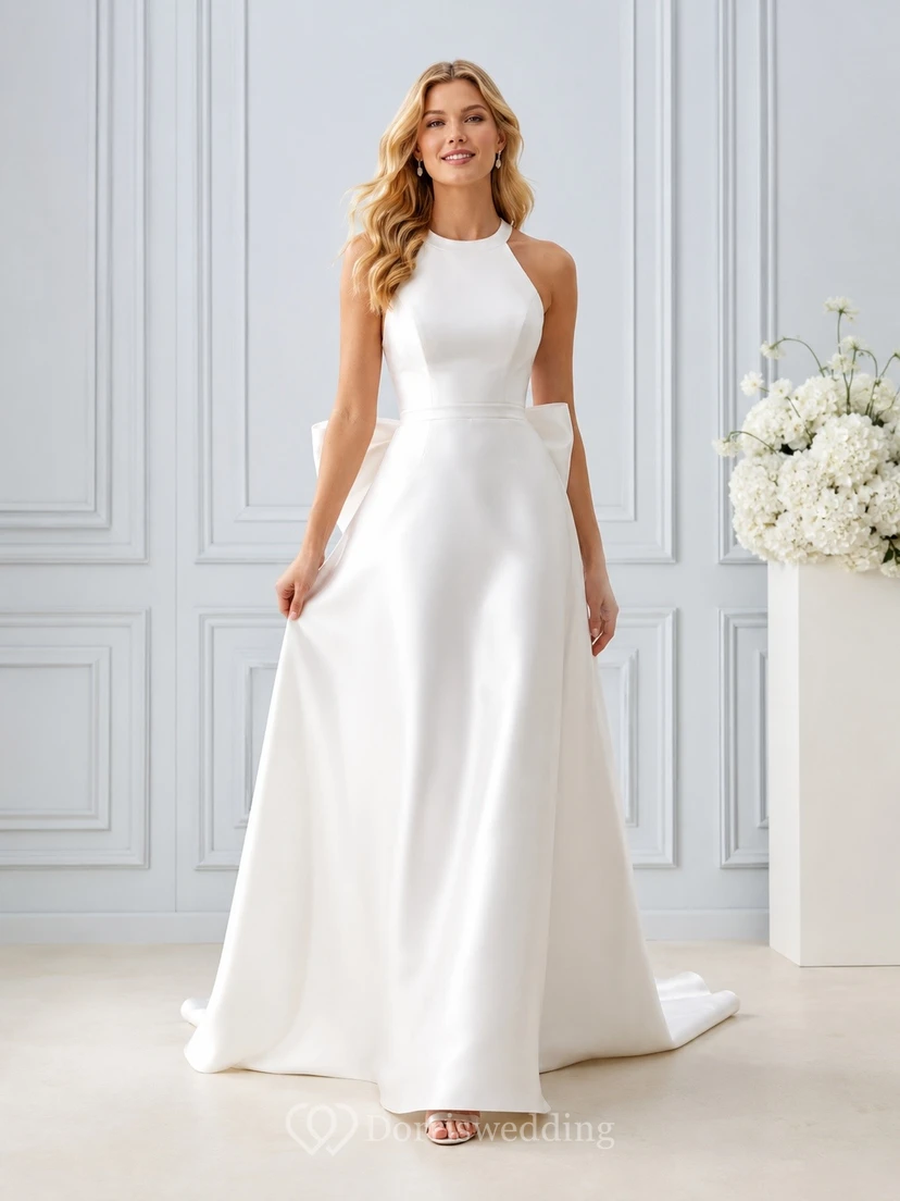 Vestido de novia formal elegante y sencillo con corte en A