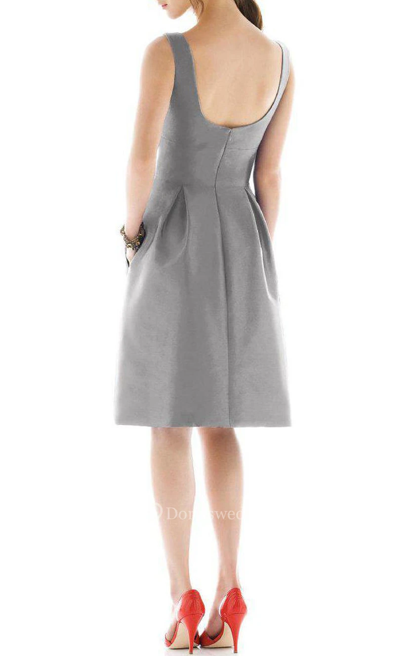 Vintage Bateau Neck Fit and Flare Satin Dress view 2