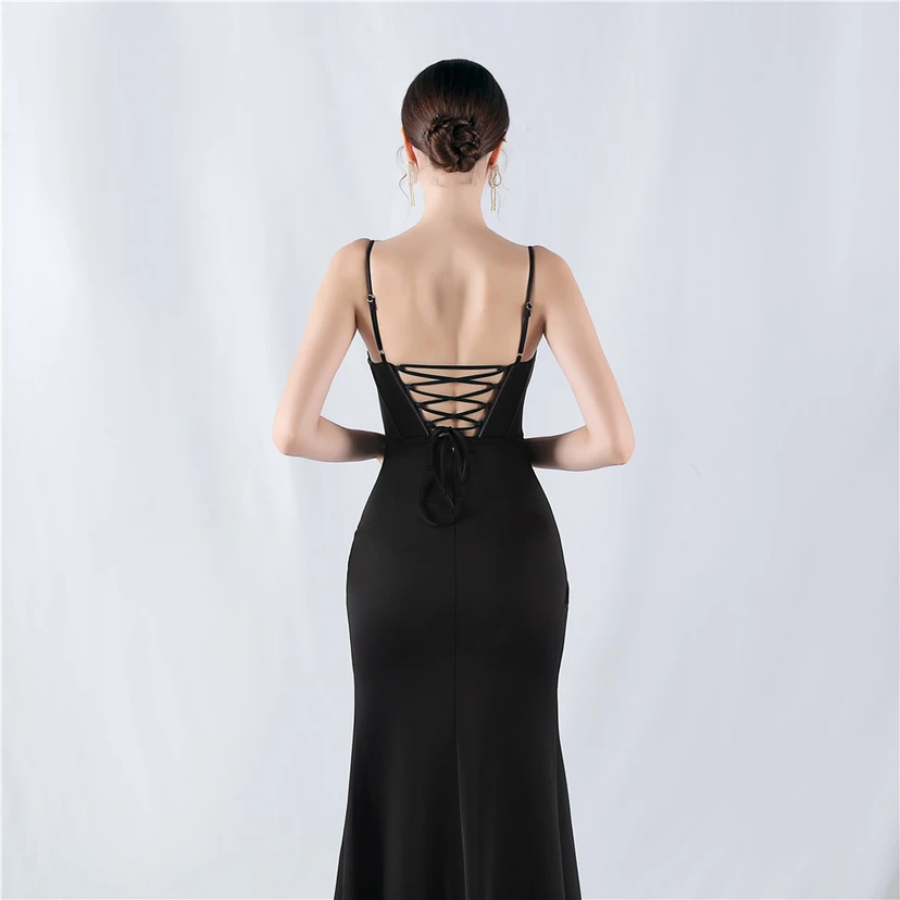 Fishbone Waist Strap Satin Host Meeting Evening Dress view 70