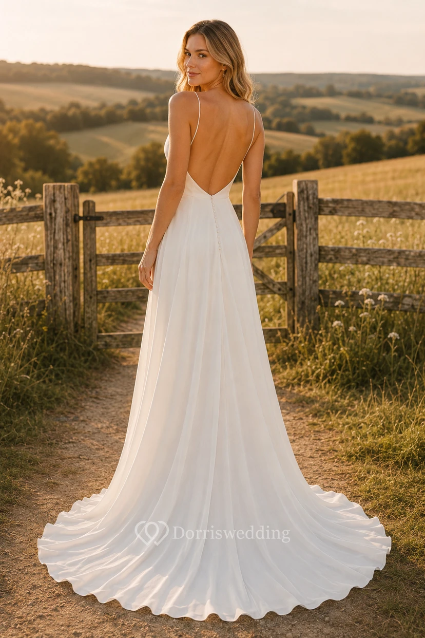 Robe de mariée trapèze à fines bretelles spaghetti view 2