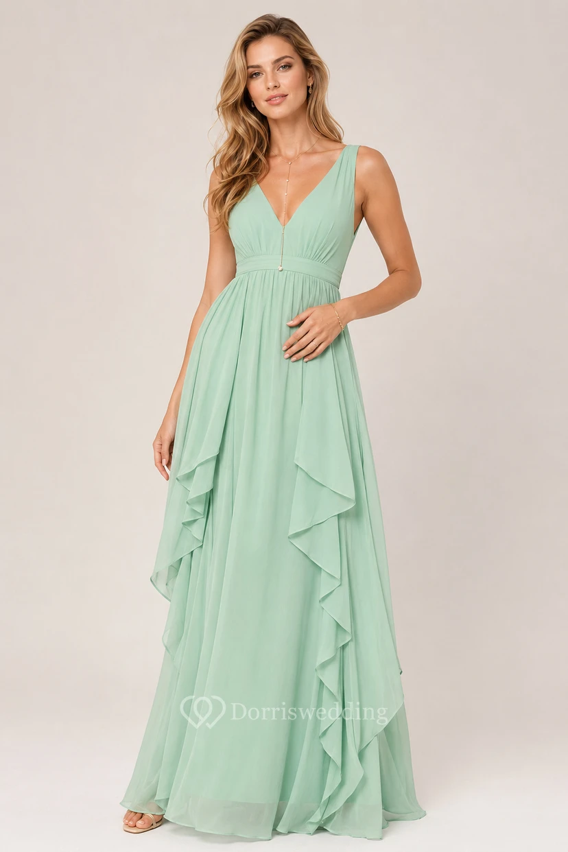 Sleeveless Chiffon Stylish Dress With Ruffles view 19