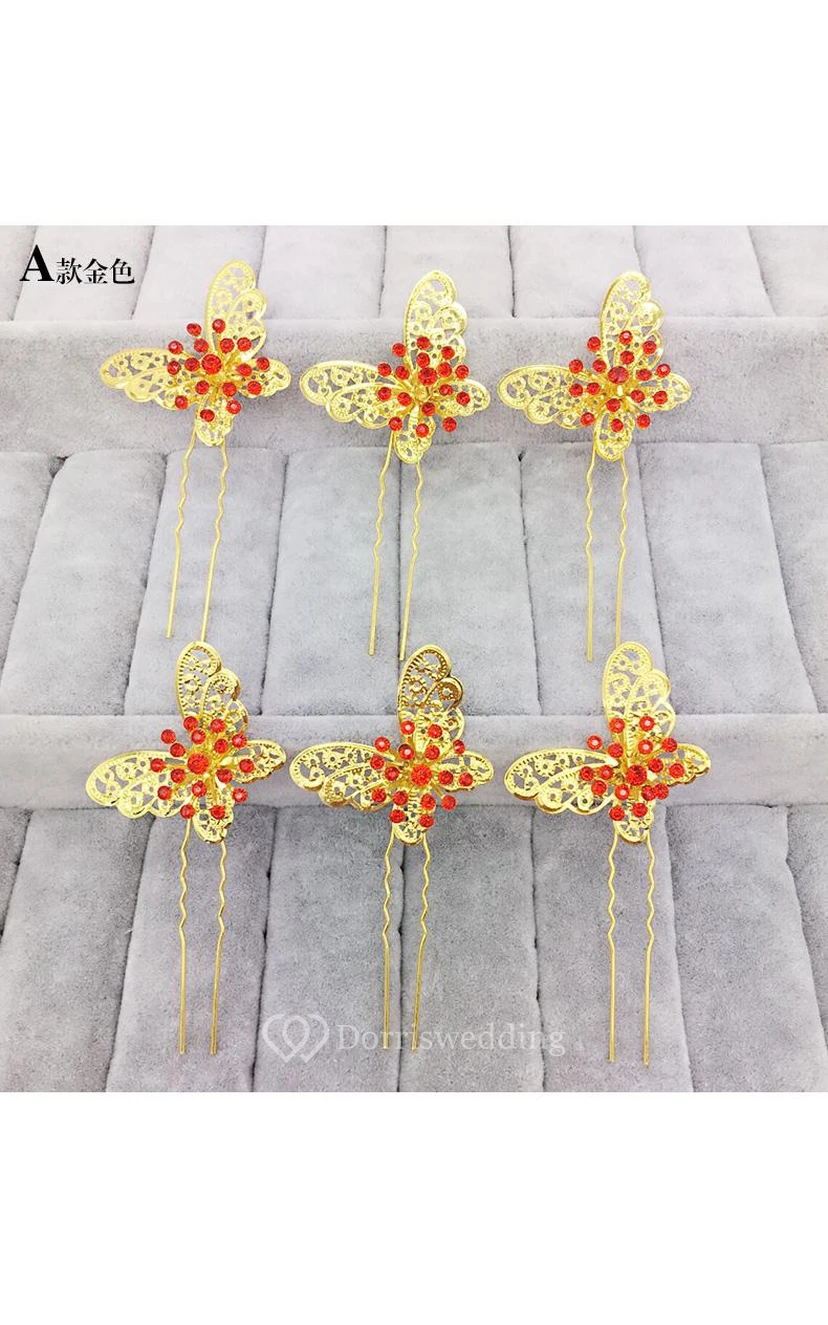 Braut-Kopfschmuck in Rot, Haarschmuck für chinesisches Cheongsam, Hochzeitsaccessoires, Tellerhaarnadel, U-förmige Haarspange view 10