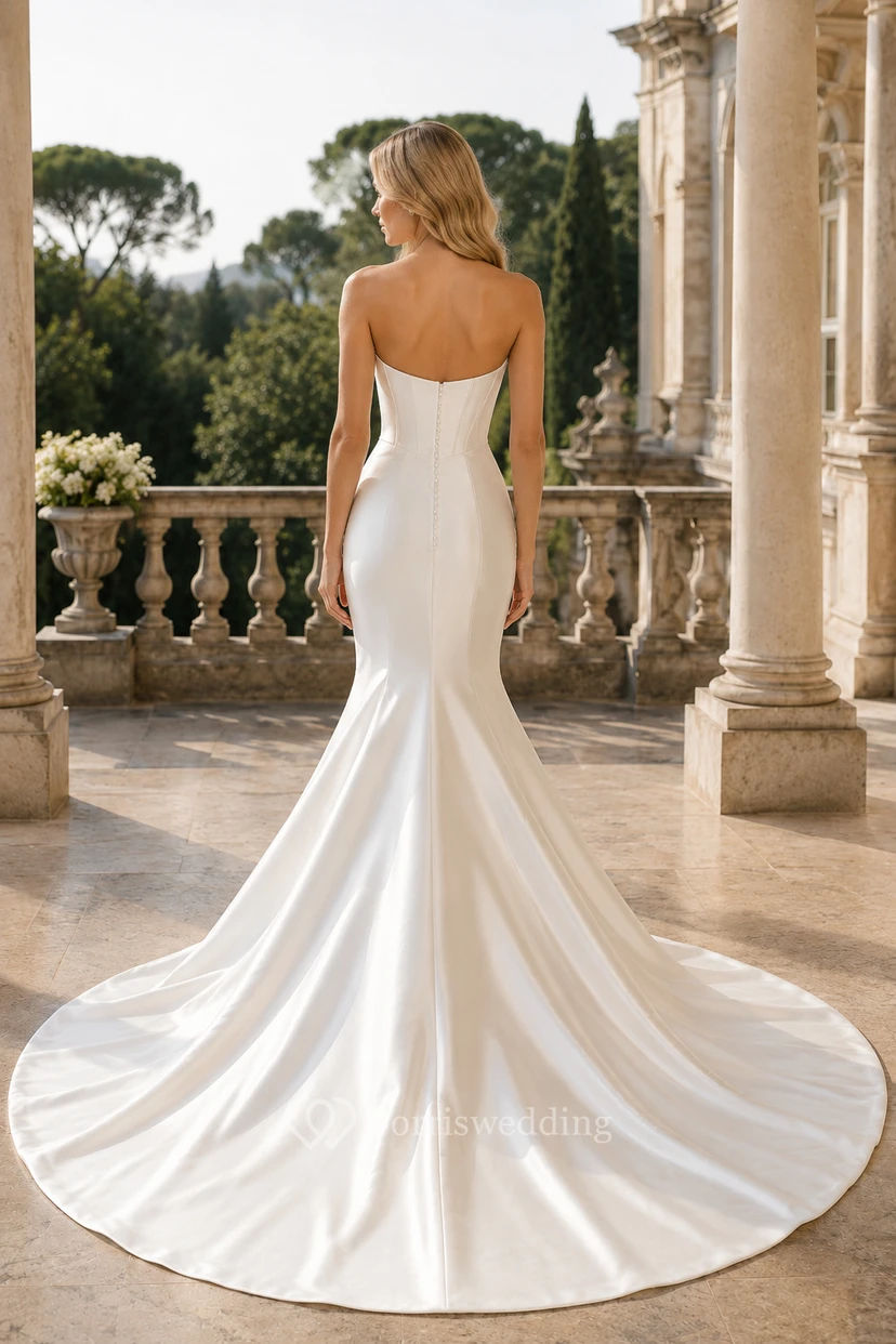 Strapless Satin Mermaid Wedding Dress with Chapel Train view 2