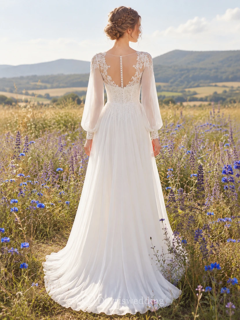 Brautkleid mit Illusion-Spitze, langen Ärmeln und A-Linien-Design view 2