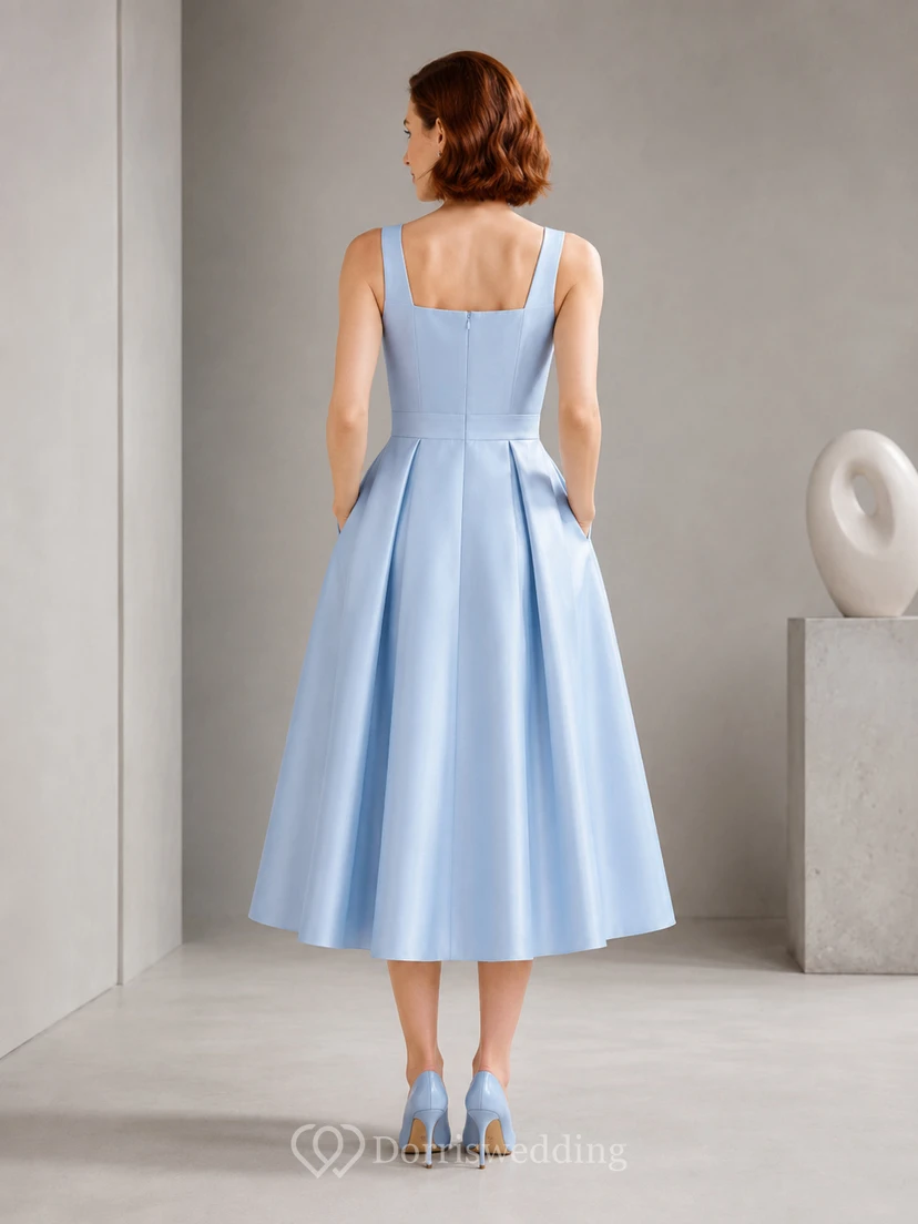 Sky Blue Scoop Neck Mikado A-Line Cocktail Dress view 2