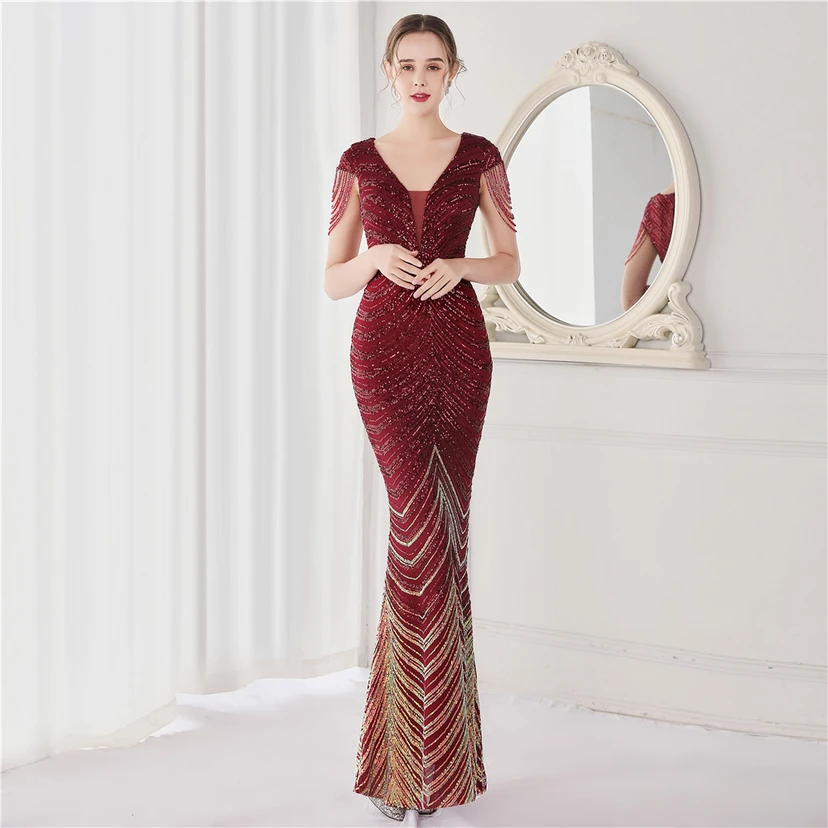 Paillettenbesetztes, handwerklich perfekt gefertigtes, perlenbesetztes Party-Abendkleid – sexy langes Kleid für die Braut view 13