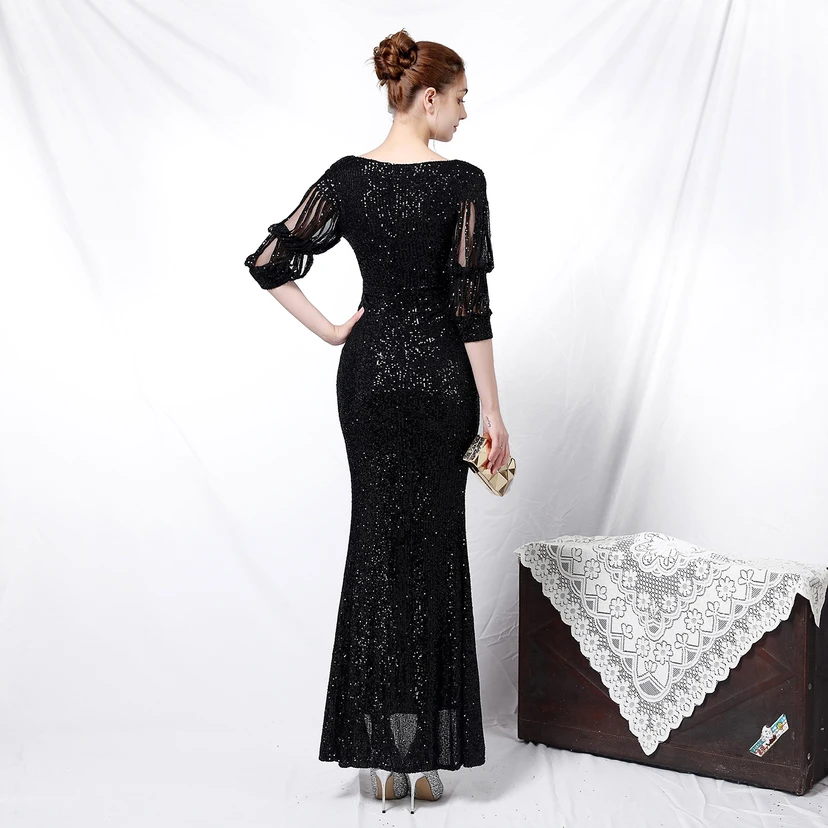 Elegantes, langärmeliges Paillettenkleid im Meerjungfrauenstil mit Meerjungfrauenschnitt – perfekt für festliche Anlässe. view 16