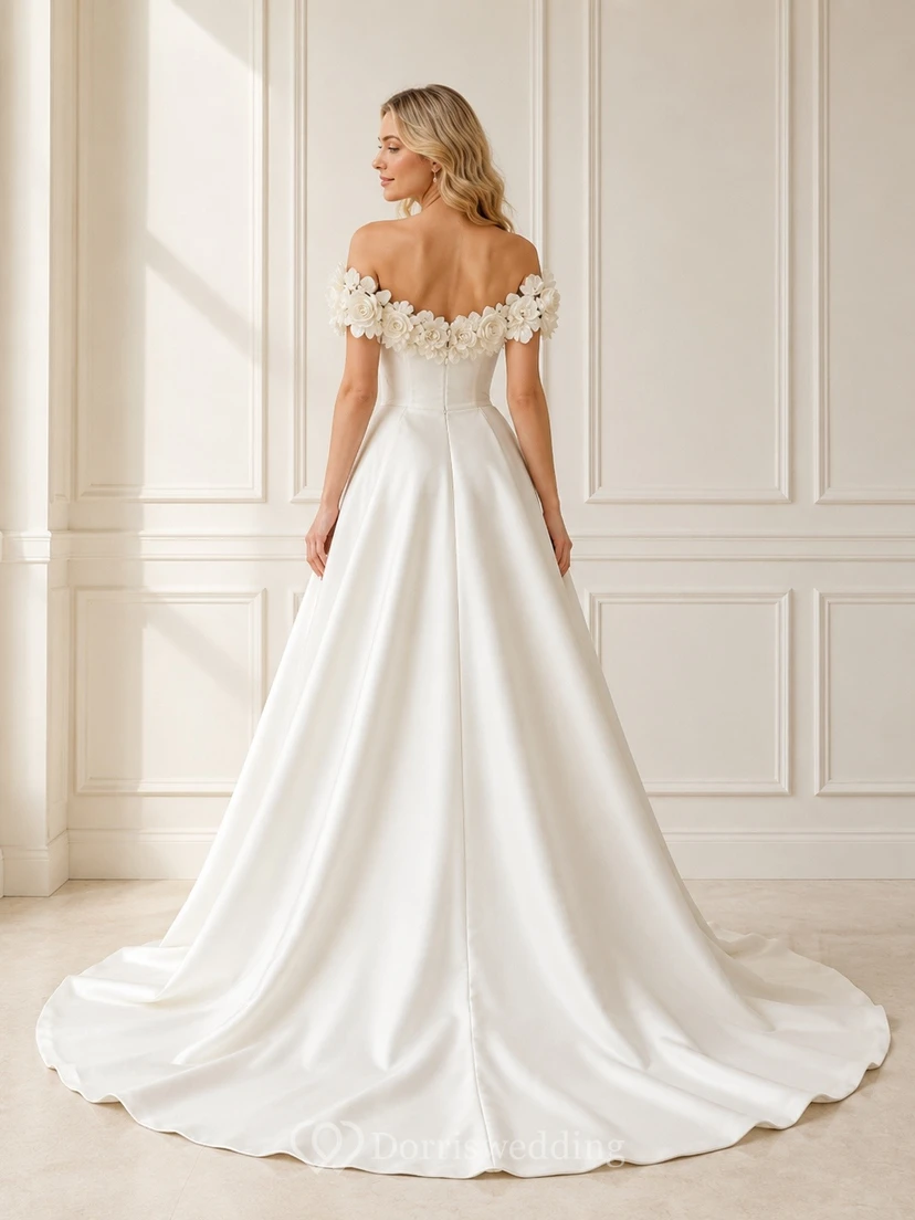Vestido de novia formal elegante con encaje y corte en A view 2