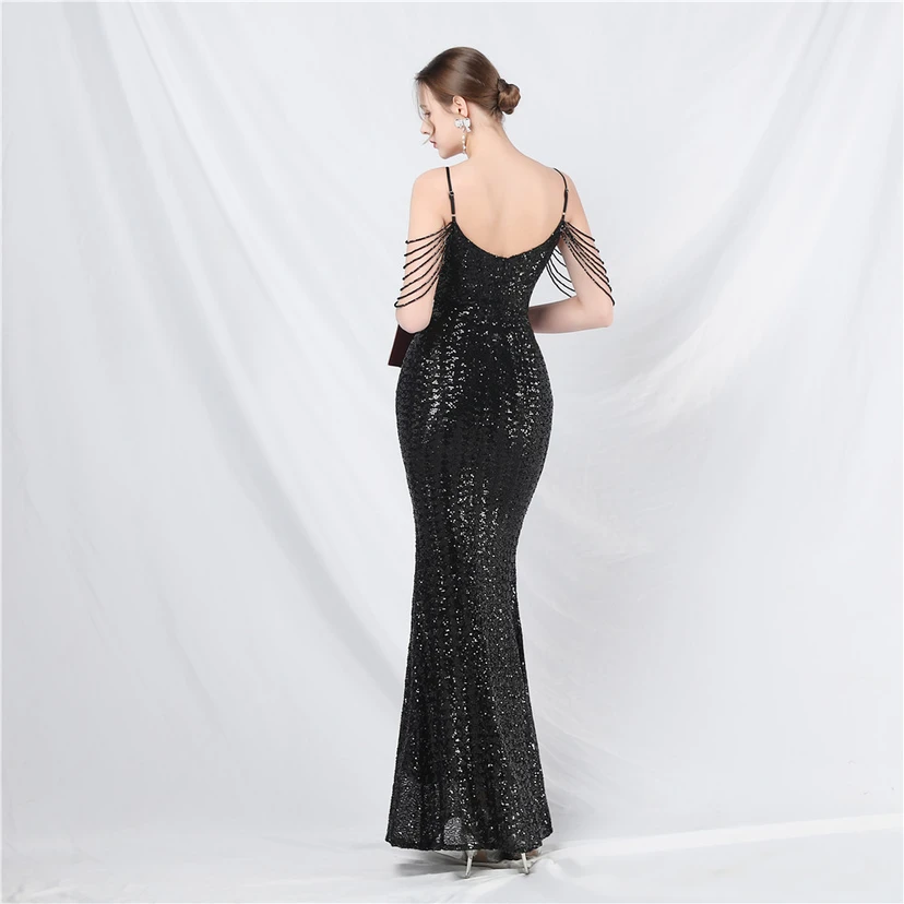 Robe de soirée longue à sequins et perles fantaisie view 69