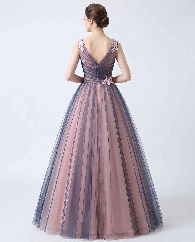 Ballkleid aus Tüll in A-Linie, altrosa und dunkelblau mit Spitzenapplikationen view 2