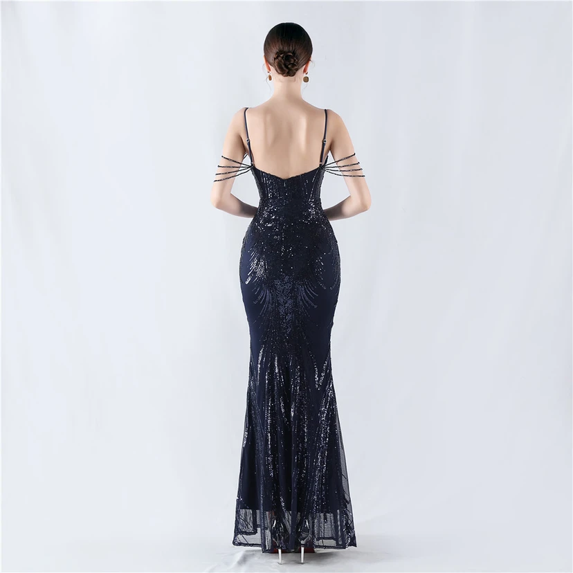 Waist-Reduced Fishbone Shaping Positioning Flower Sequined Anchor Sexy Beaded Suspender Evening Dress view 26