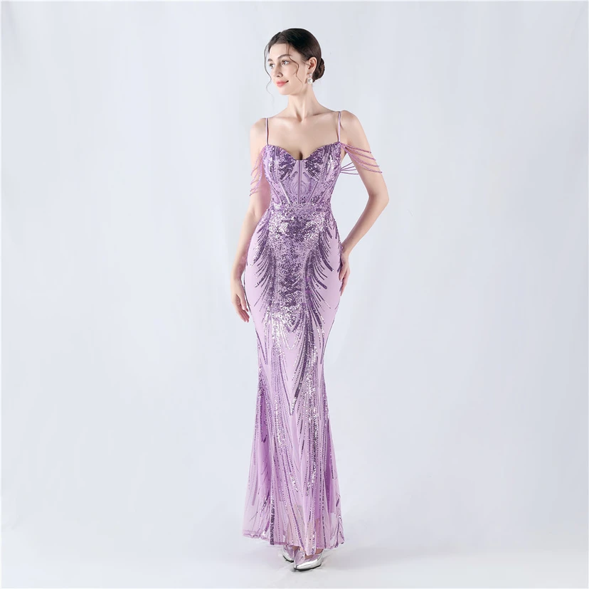 Waist-Reduced Fishbone Shaping Positioning Flower Sequined Anchor Sexy Beaded Suspender Evening Dress view 52