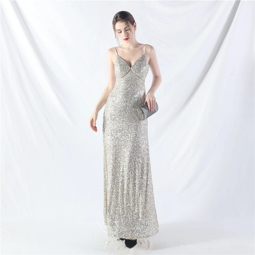 Robe longue trapèze évasée à paillettes, modèle phare du quotidien view 50