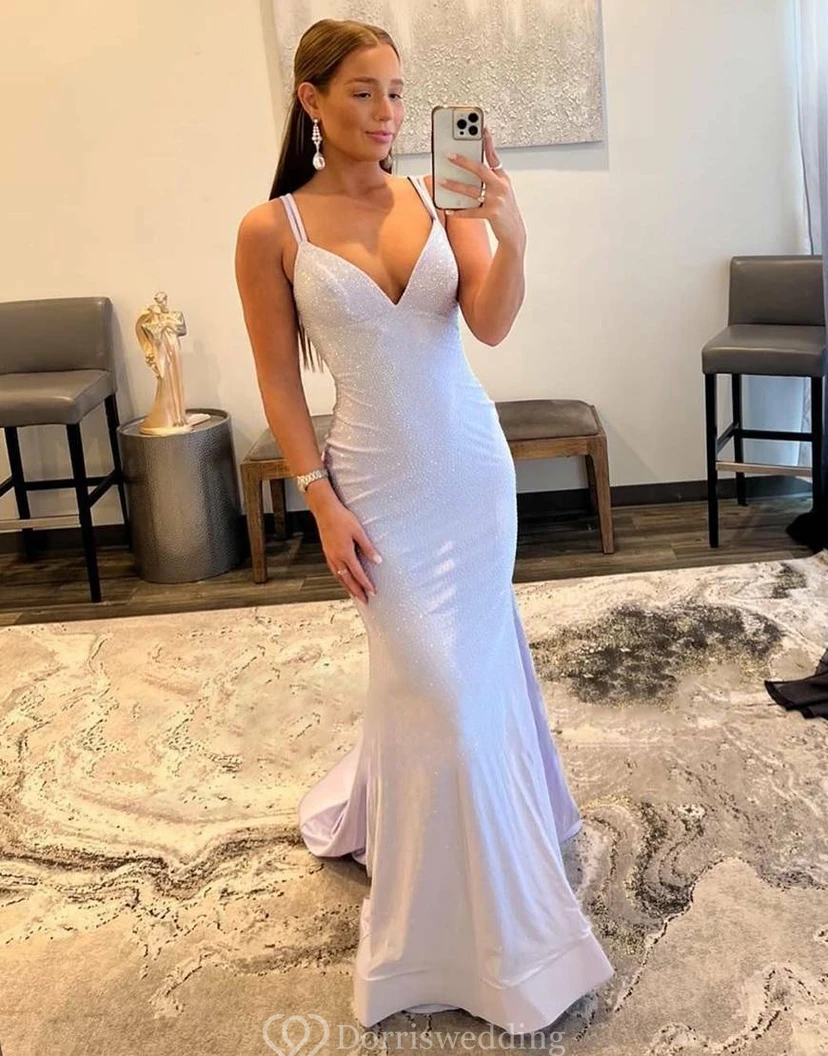 Spaghetti Sheath Sequin Sleeveless Beaded Dress