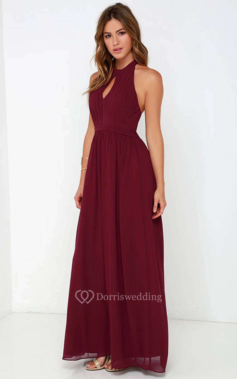 Long A-Line Sleeveless Chiffon Halter Dress view 3