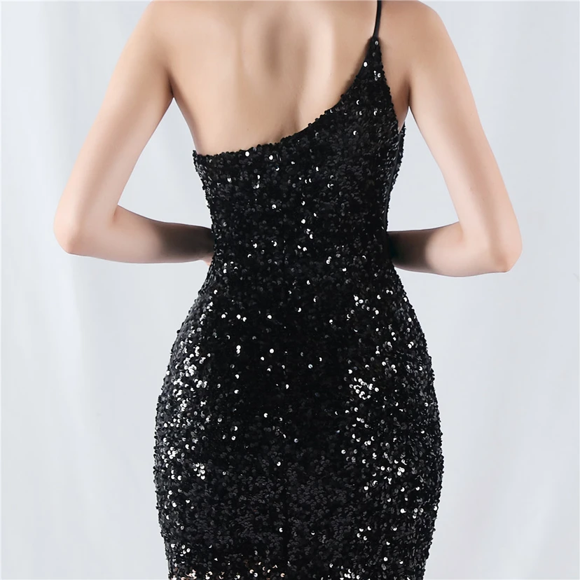 Sexy Abendkleid mit Samtsaum, Farbverlauf, Pailletten, hohem Schlitz und schräger Schulterpartie view 67