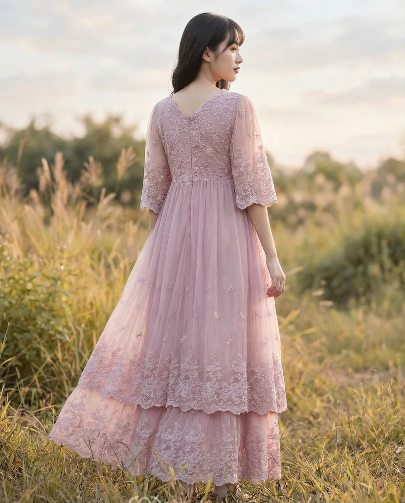 Floral Embroidered Tiered Lace Party Dress view 2