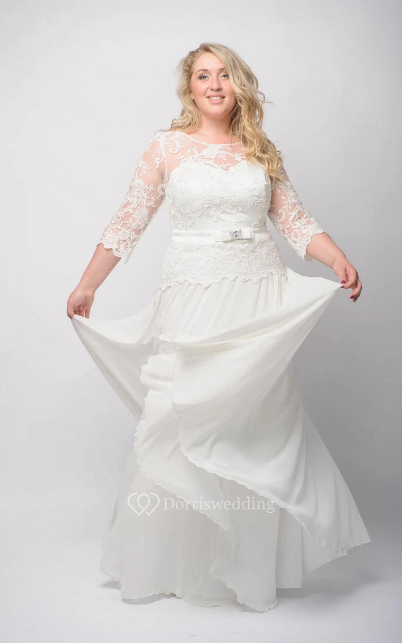 Robe longue empire bateau 3 Empire en mousseline de soie et dentelle illusion view 4