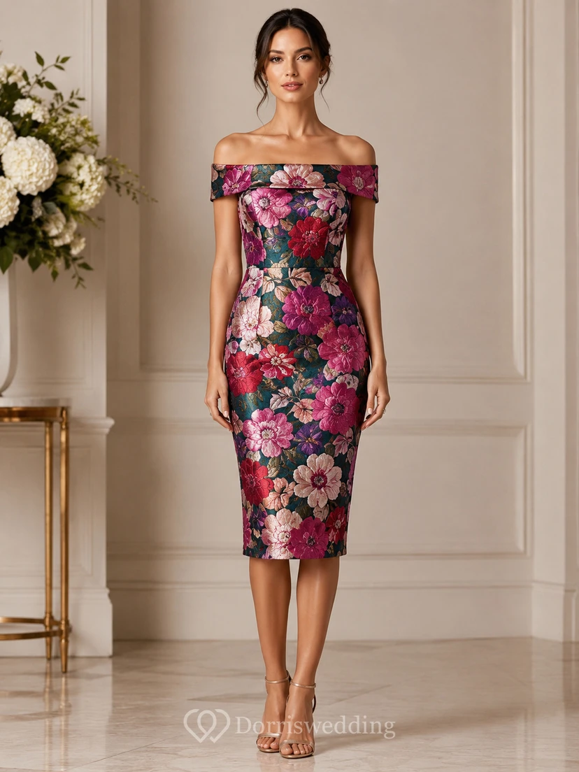 Floral Off-the-Shoulder Pencil Cocktail Dress