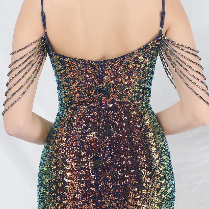 Craft Beaded Ostrich Feather Fantasy Sequined Long Evening Dress view 52