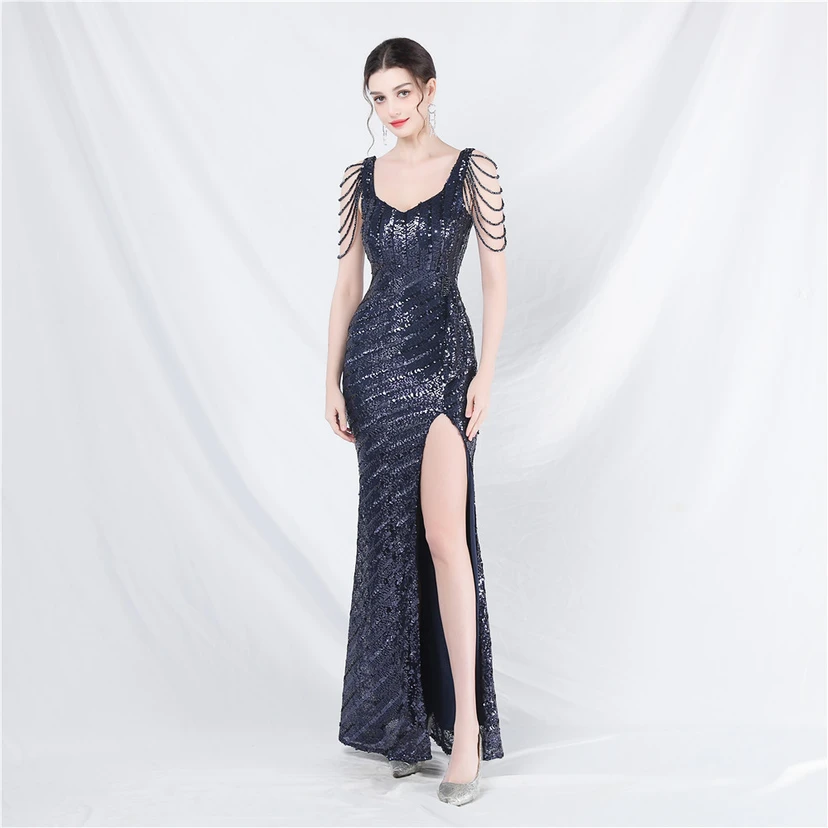 Craft Sequined Velvet Bottom Handmade Beaded Long Elegant Light Luxury Evening Dress view 60