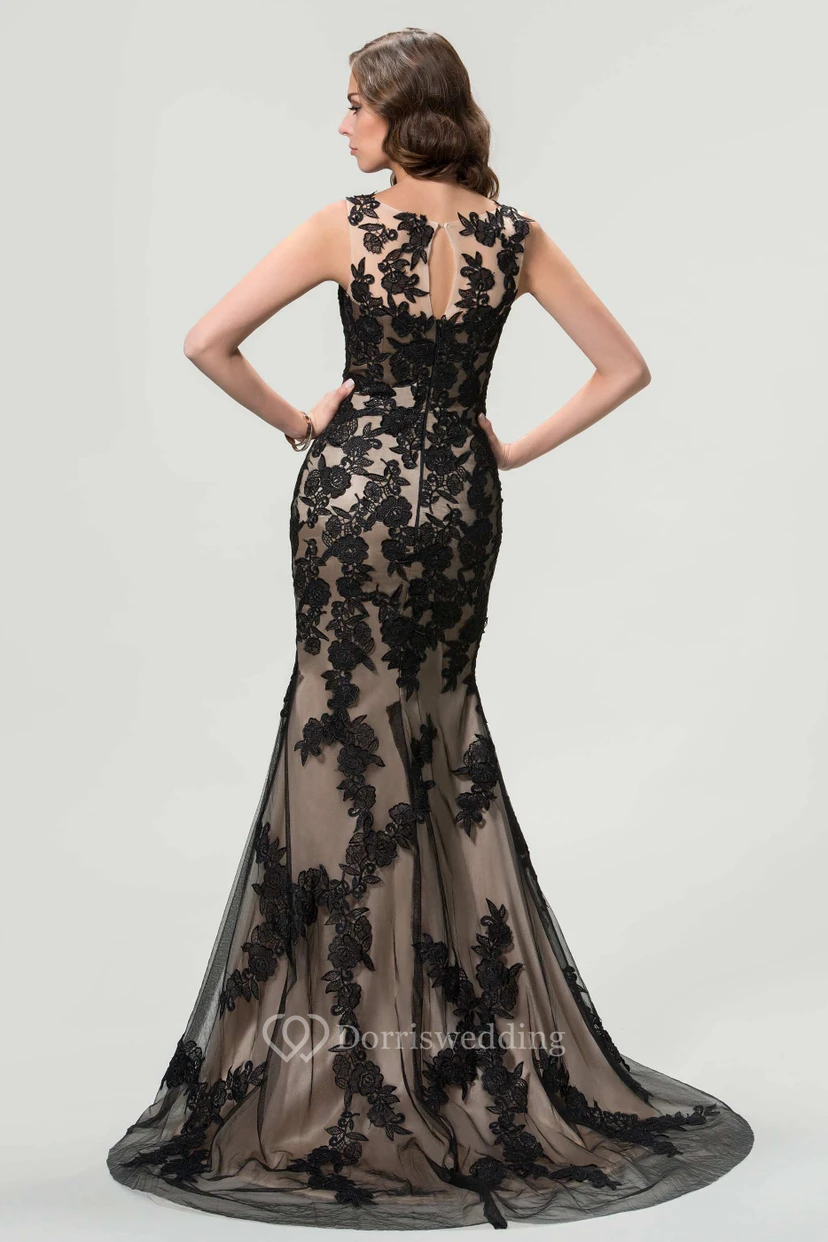 Sleeveless Bateau Neck Mermaid Long Lace Dress view 3
