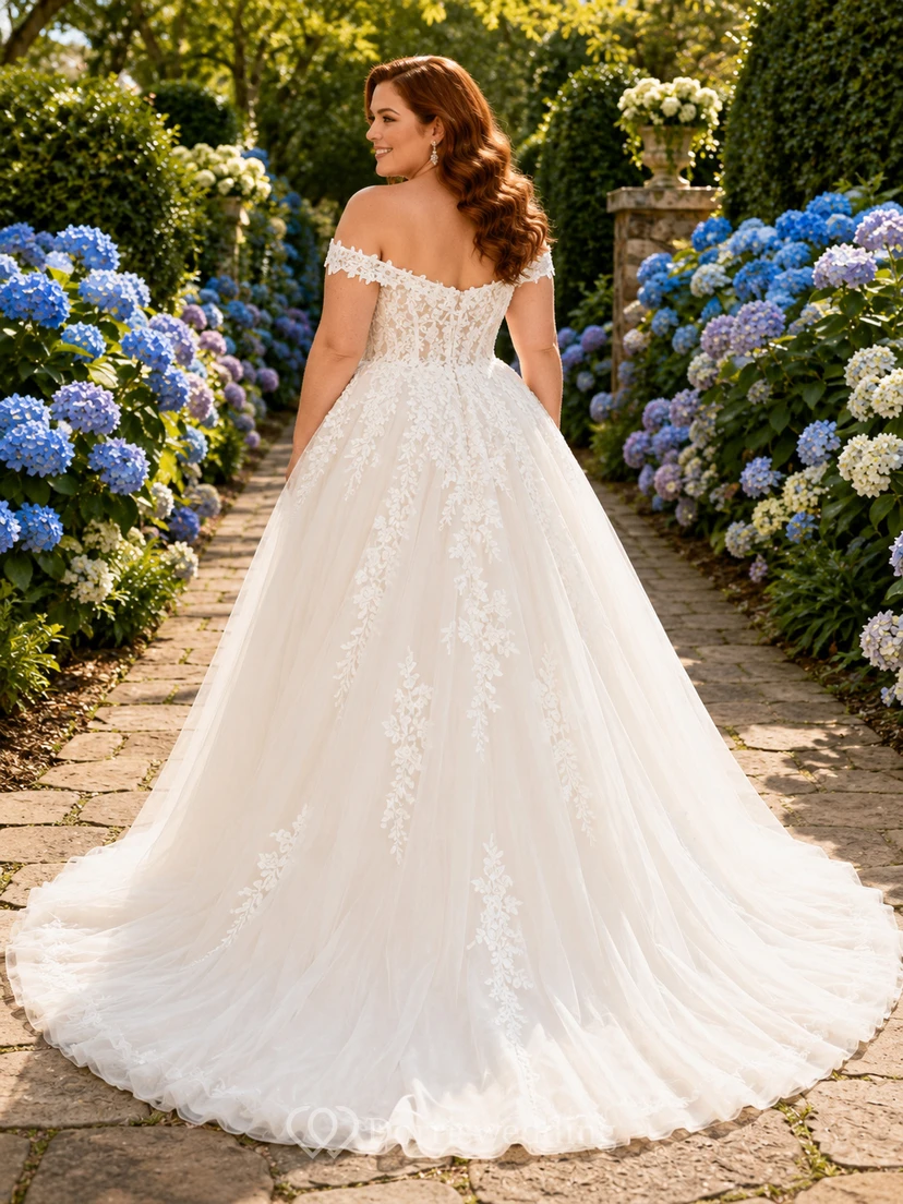 Plus Size schulterfreies Spitzen-Ballkleid im Gartenstil view 2