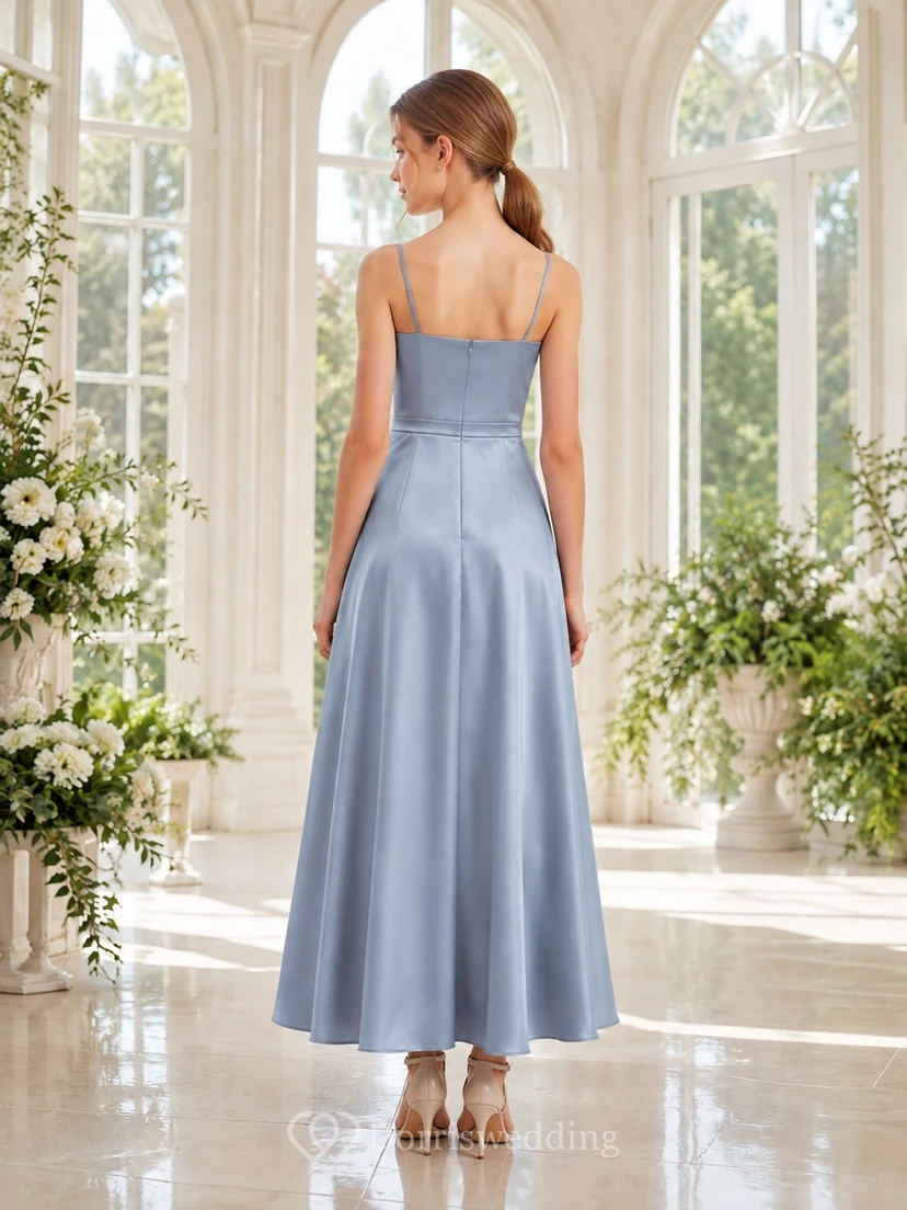 Stahlblaues Brautjungfernkleid für junge Mädchen, A-Linie, ärmellos, elegant view 2