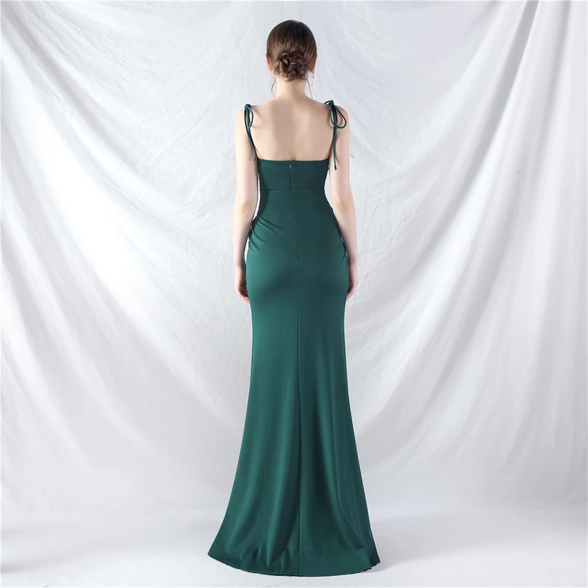 Double-Binding Waist-Shaped Ears Adjustable Satin Evening Dress view 26