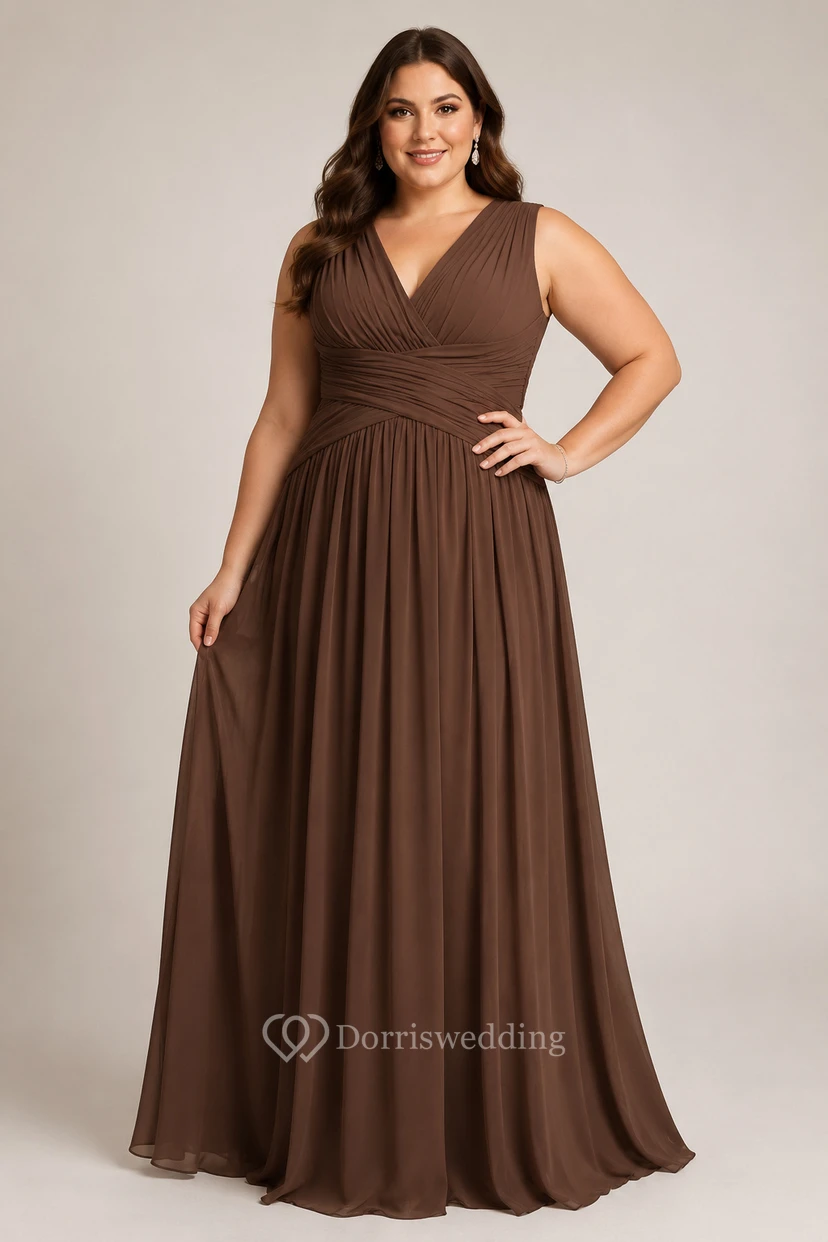 Sleeveless Chiffon V-Neck Dress With Crisscross Ruching view 39