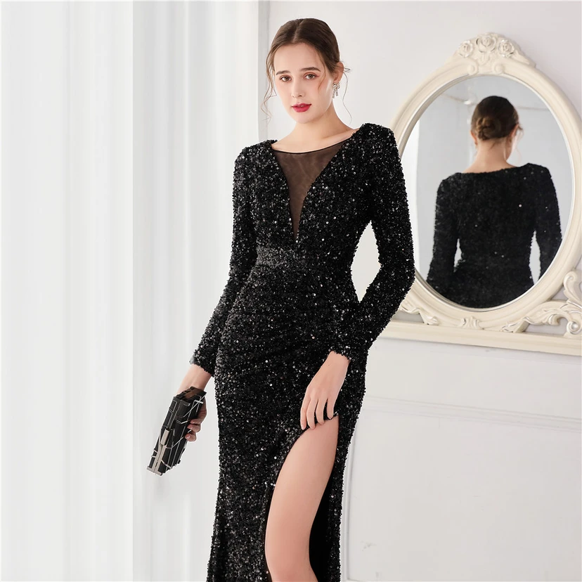 Elegantes, langes Paillettenkleid mit langen Ärmeln und Meerjungfrauenschnitt – ein Abendkleid im Aura-Queen-Stil für festliche Anlässe. view 15
